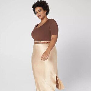 Lane Bryant brown, potting soil, fitted modest sleeve scoop neck bodysuit 14/16